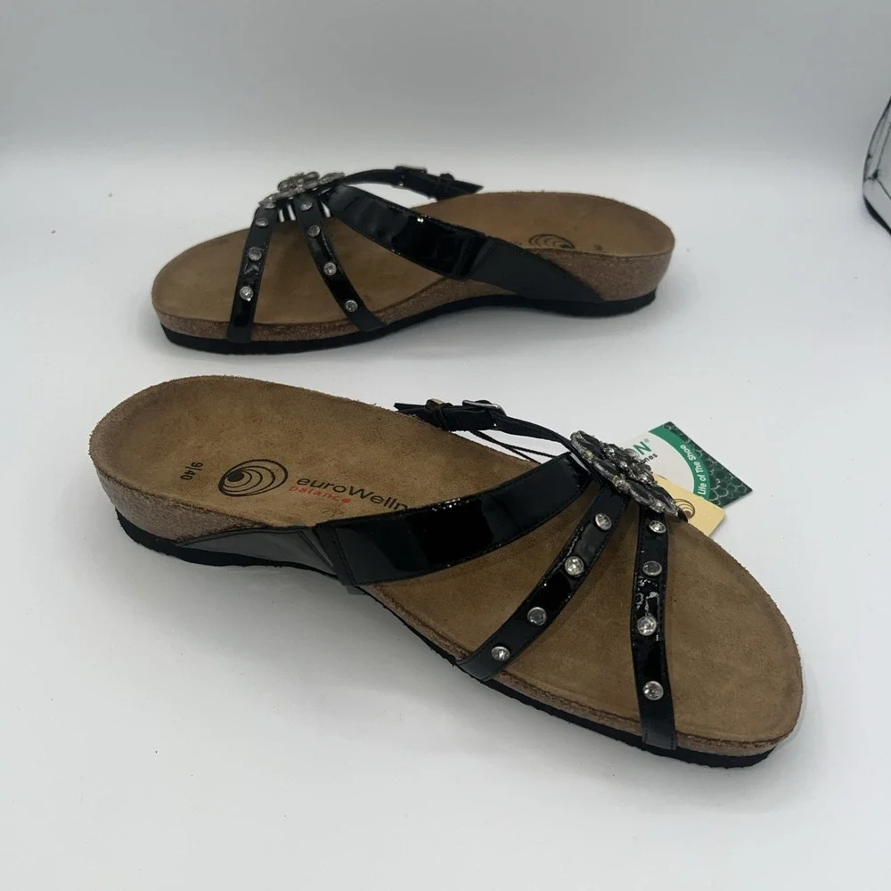 New Eurowellness balance sandal, womens size 9 /40  Gweneth‎ Black leather